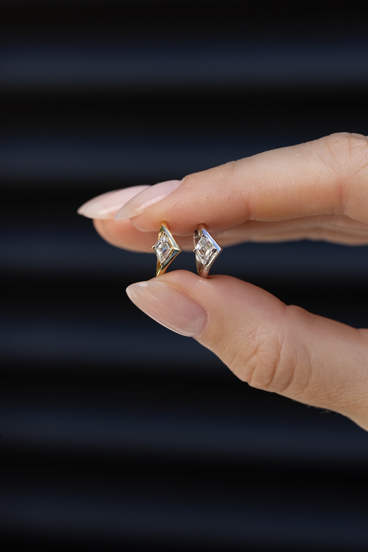 18k yellow gold and white gold 9.5mm Viv hoops with lozenge diamond center