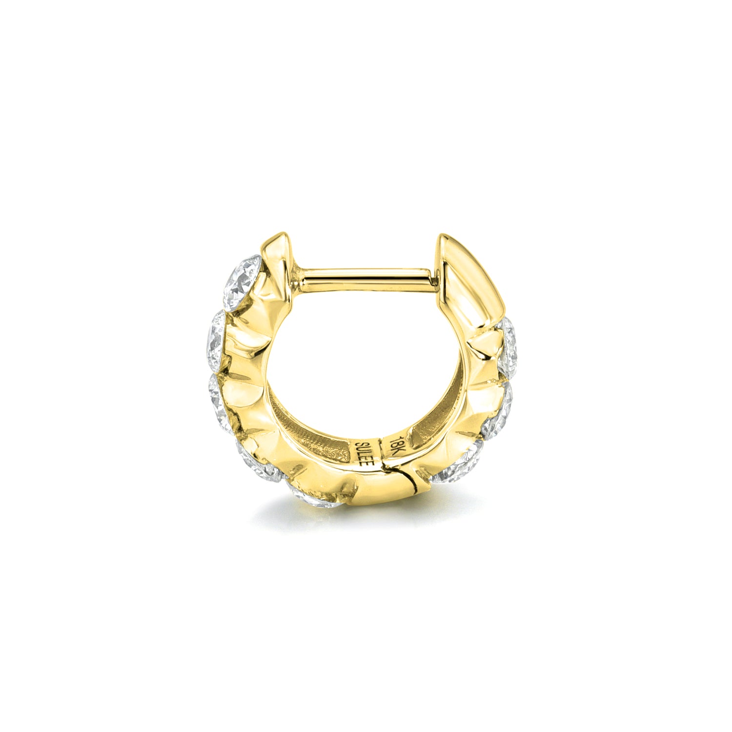 18k yellow gold 6.5mm hoop with floating round diamonds