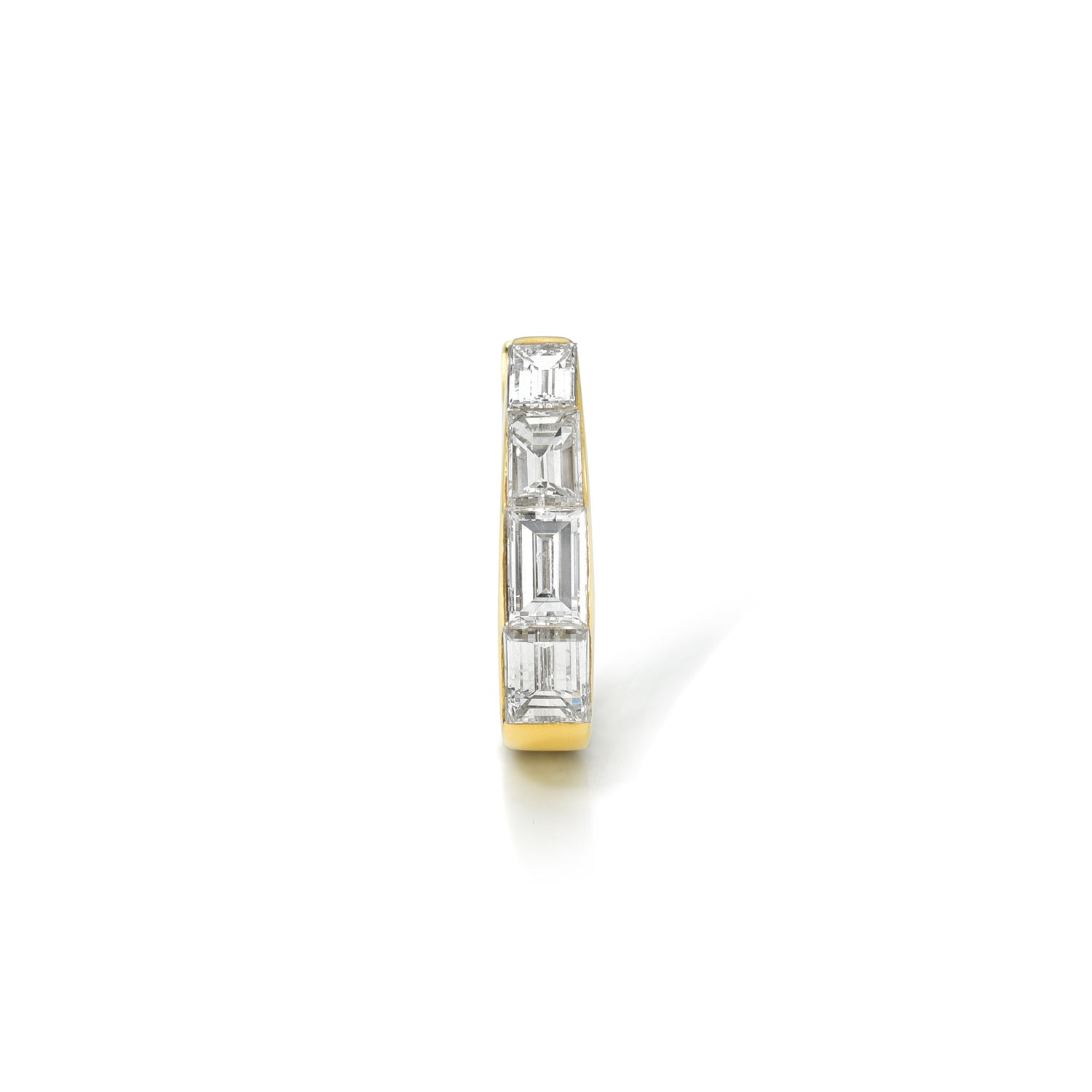18k yellow gold 9.5mm baguette diamond tapered hoop