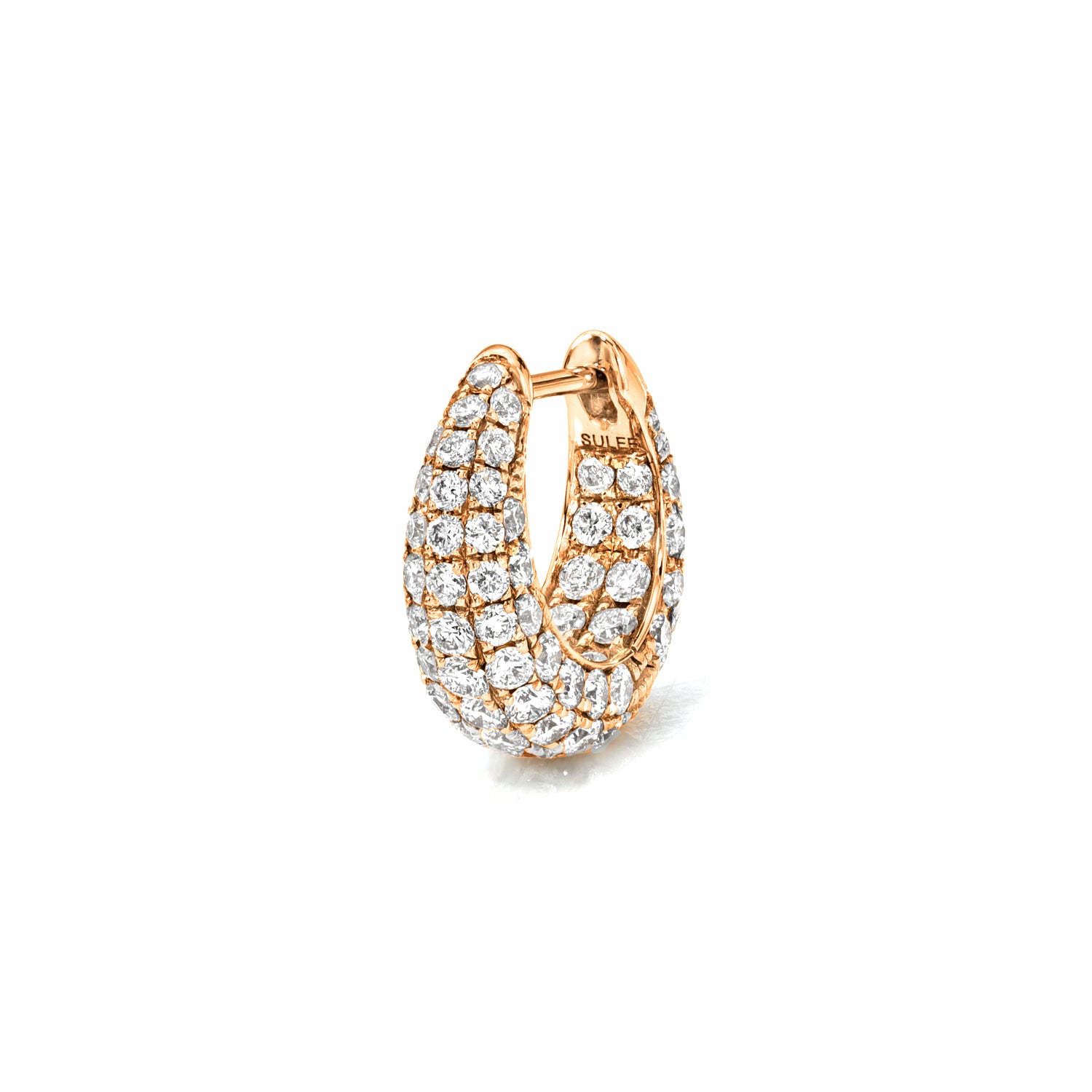 18k rose gold encrusted round diamond tapered hoop
