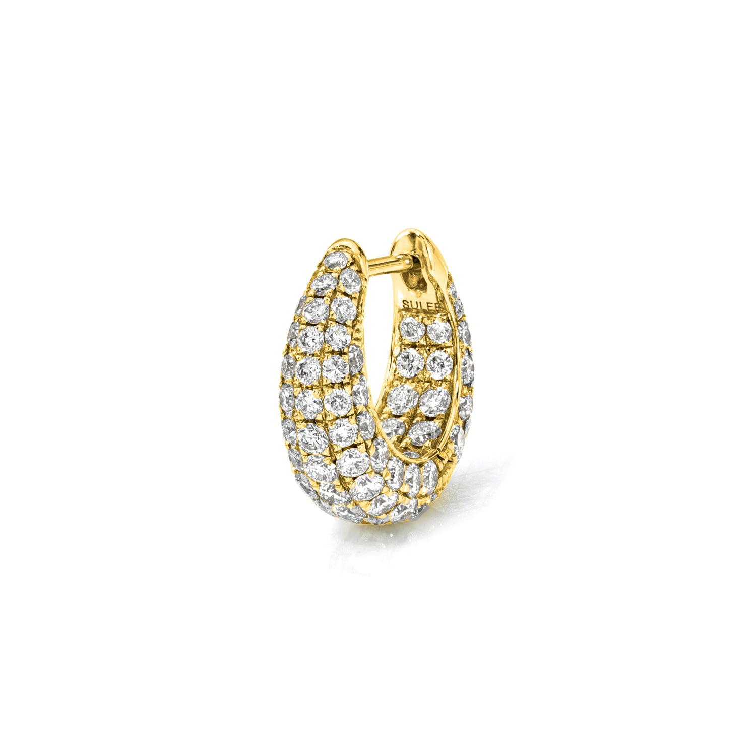 18k yellow gold encrusted round diamond tapered hoop