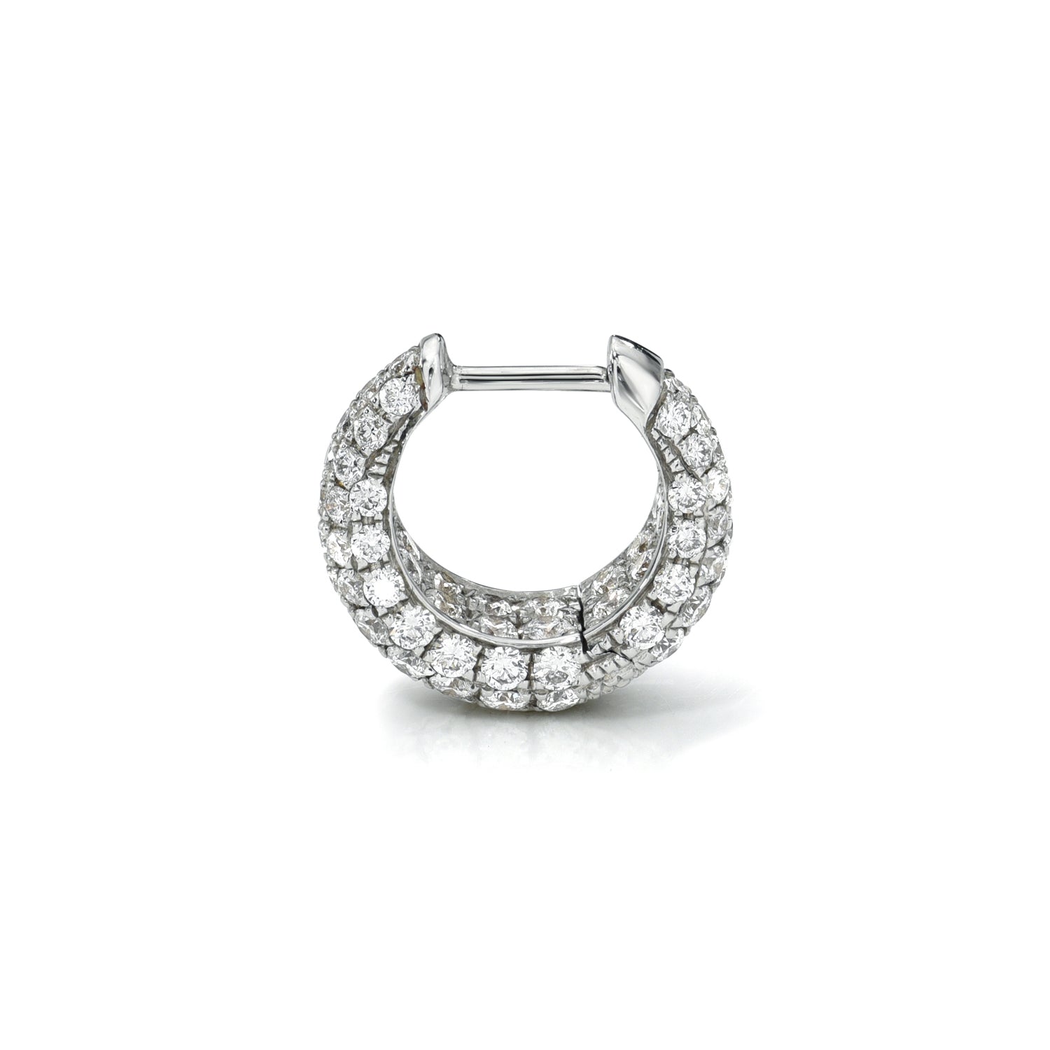 18k white gold encrusted round diamond tapered hoop