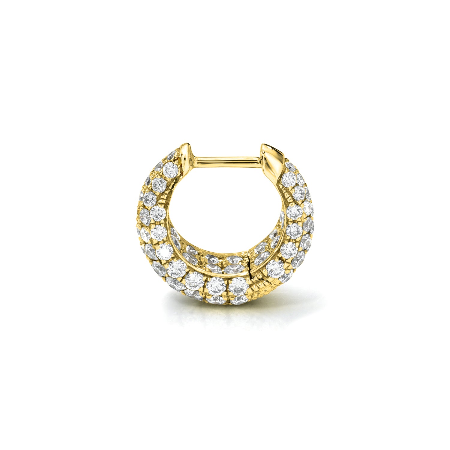 18k yellow gold encrusted round diamond tapered hoop