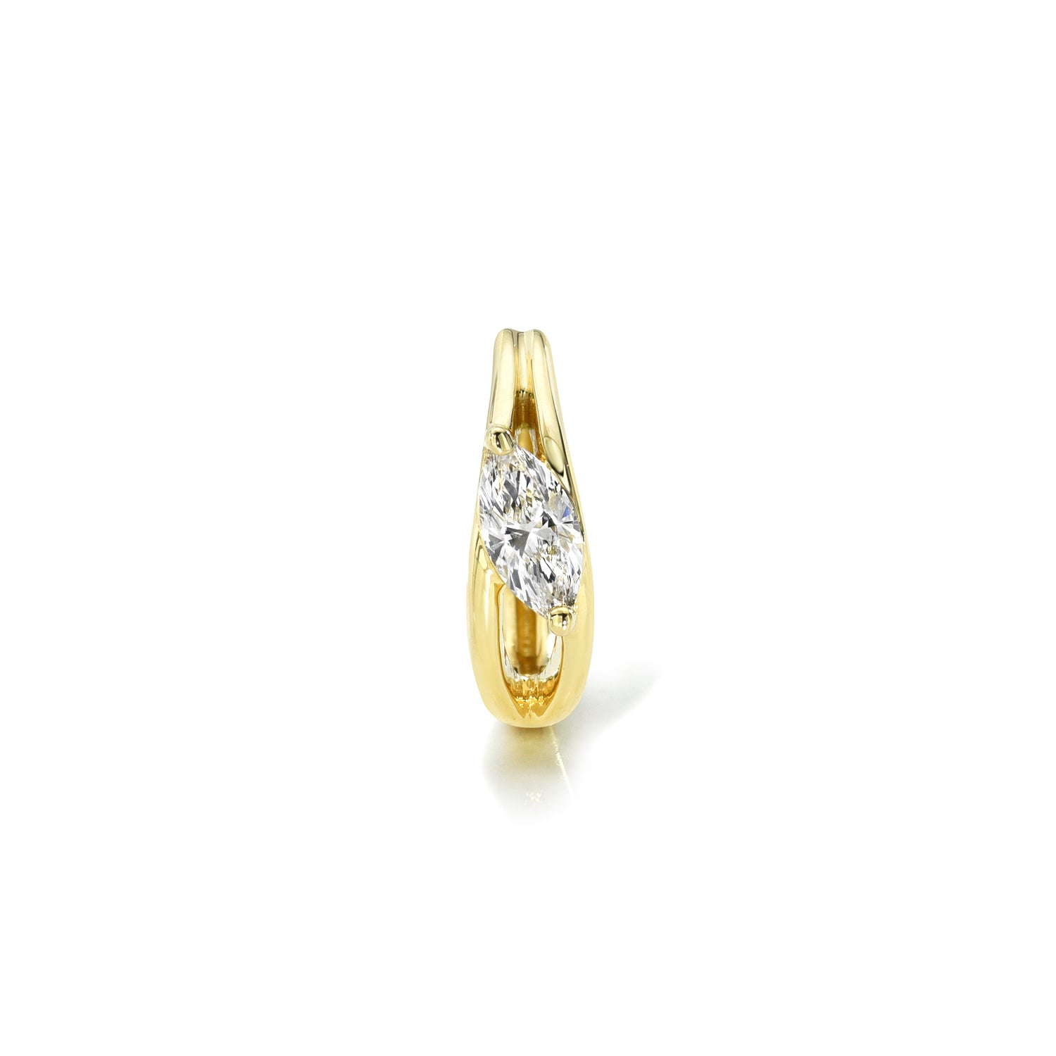 18k yellow gold hoop with diagonal marquise diamond center