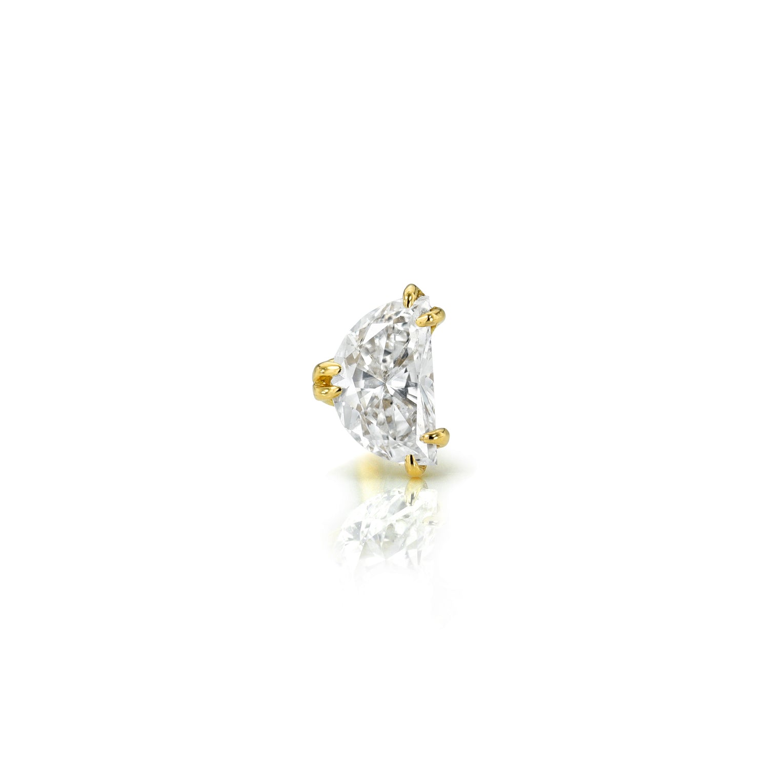 18k yellow gold half moon shaped diamond with double claw setting post stud with butterfly backing