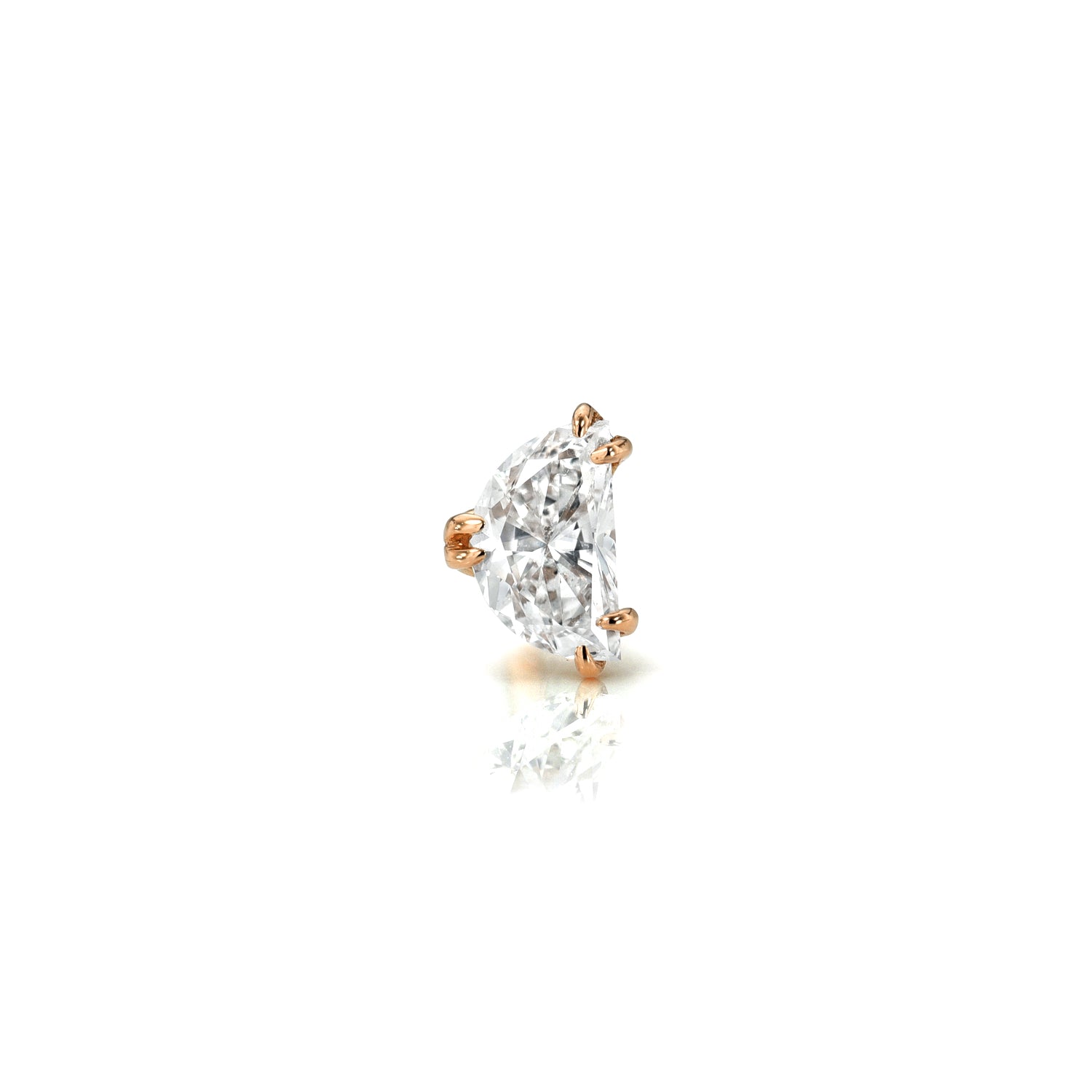 18k rose gold half moon shaped diamond with double claw setting post stud with butterfly backing