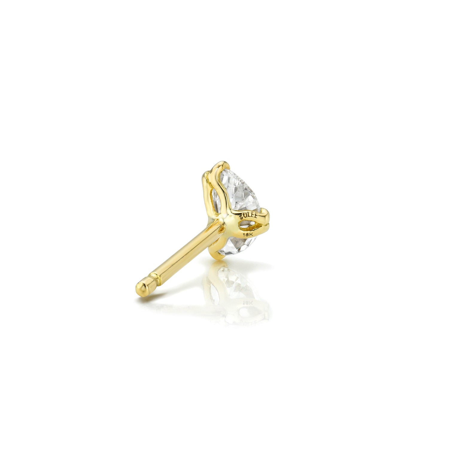 18k yellow gold half moon shaped diamond with double claw setting post stud with butterfly backing