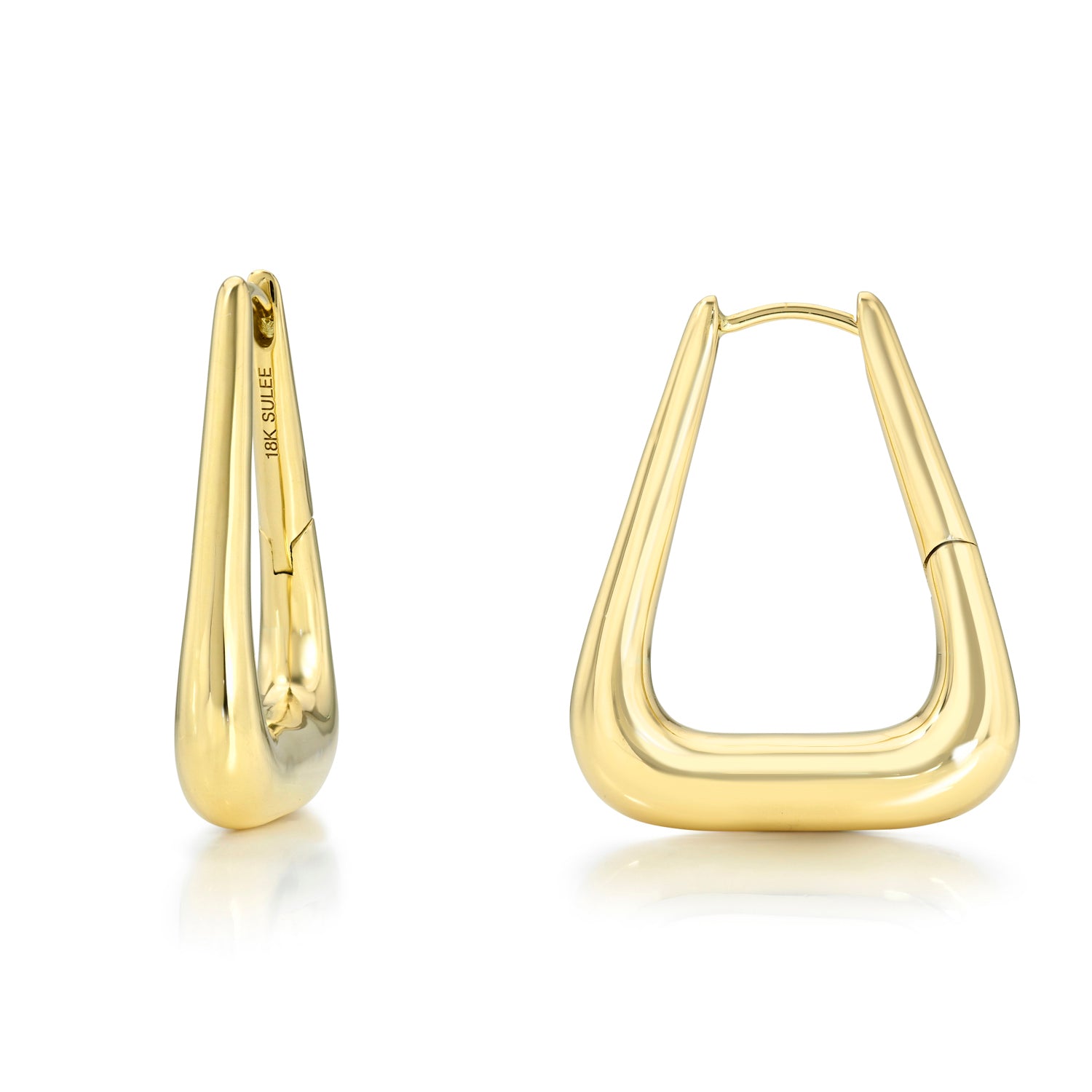18k yellow gold 20mm trapezoid/trapeze shaped hinged hoop