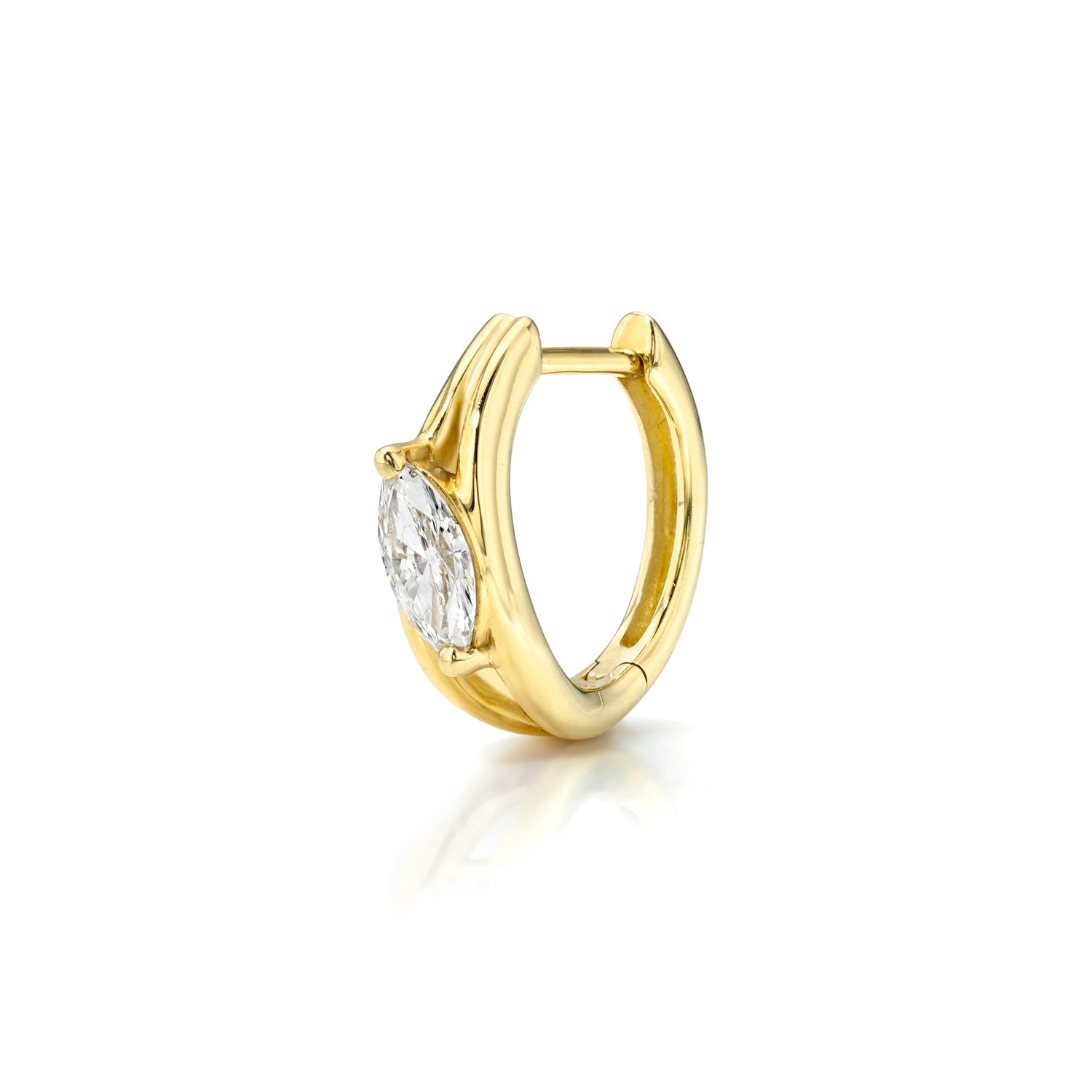 18k yellow gold hoop with diagonal marquise diamond center