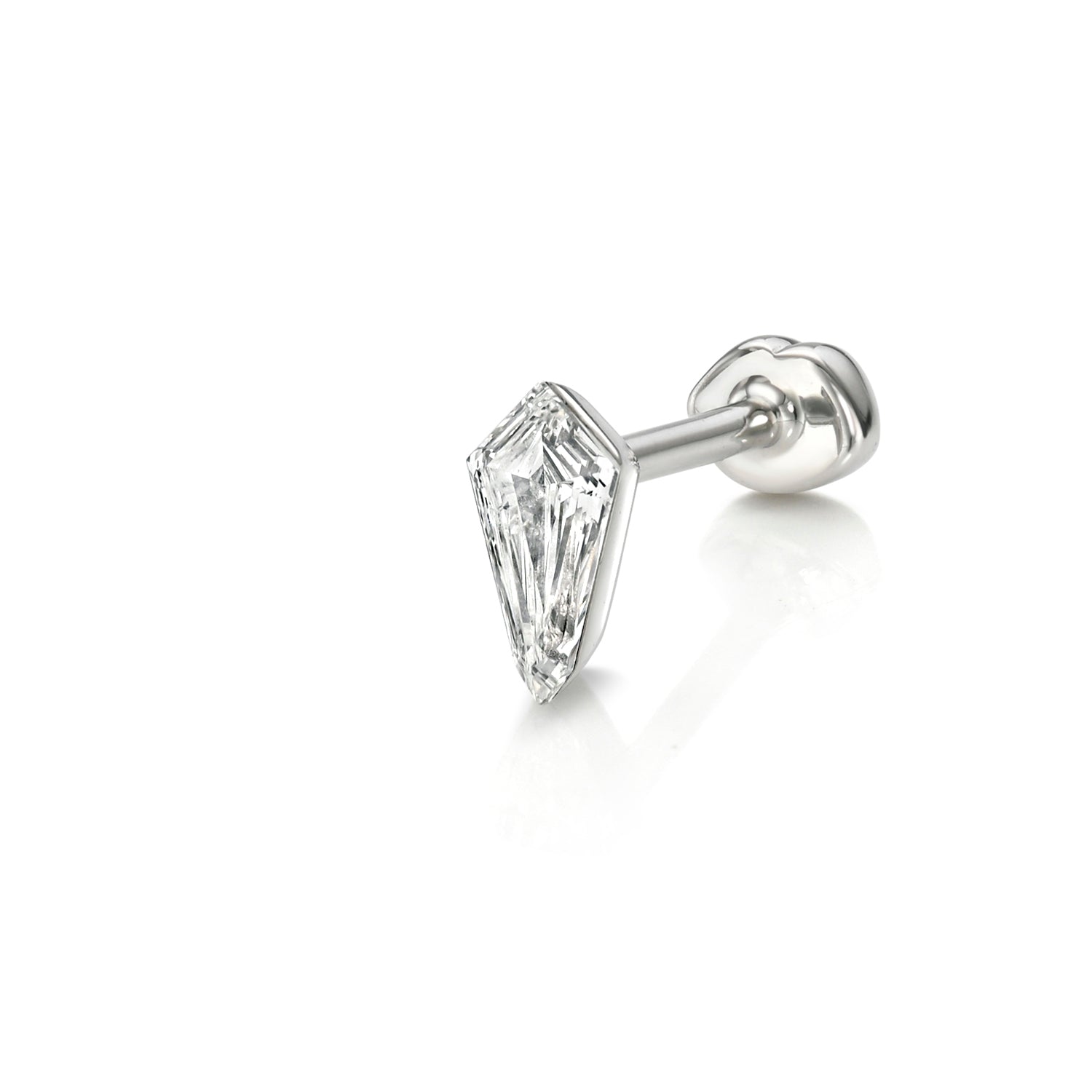 18k white gold floating kite diamond stud with lip motif flat back