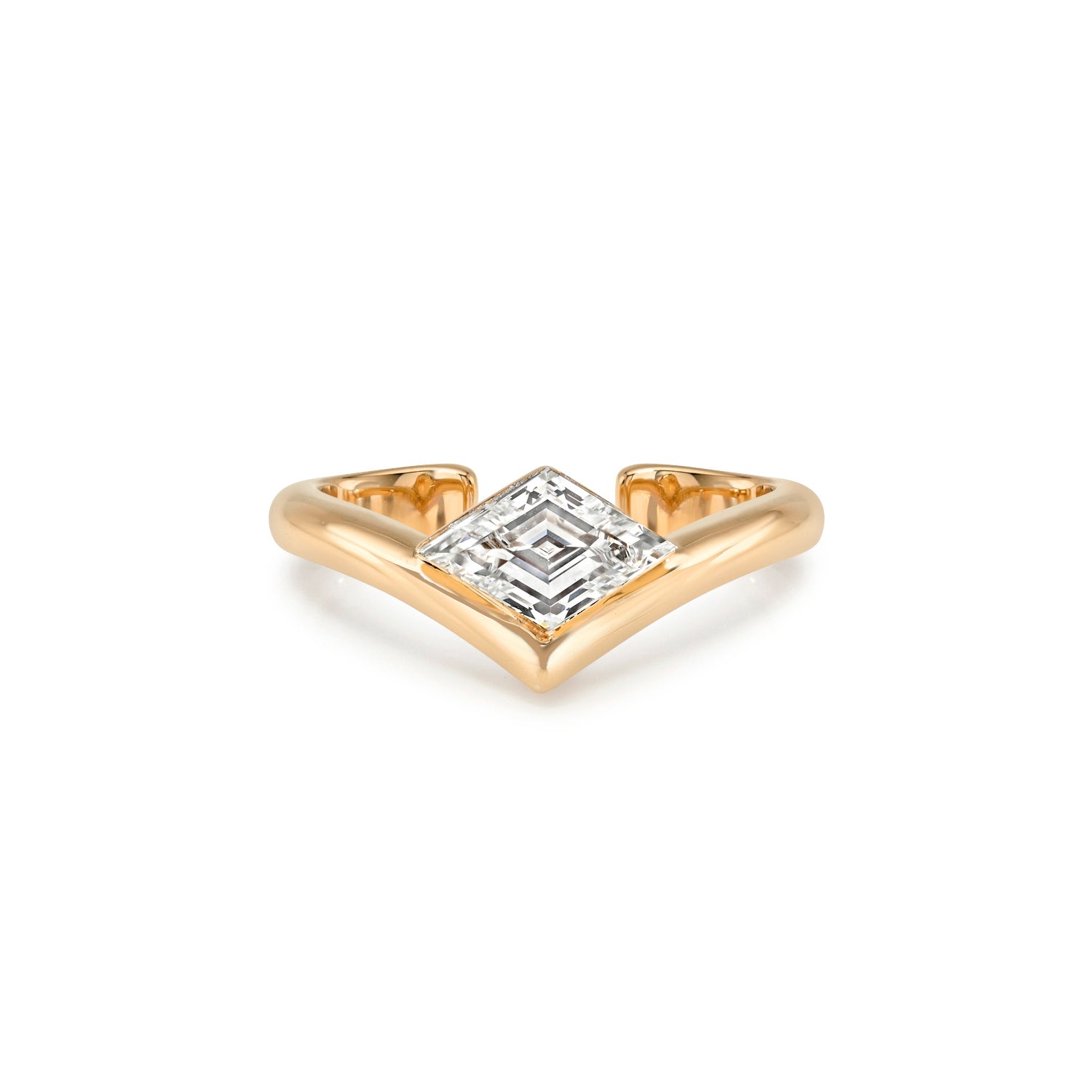 18k rose gold V shaped ear cuff with lozenge step-cut diamond