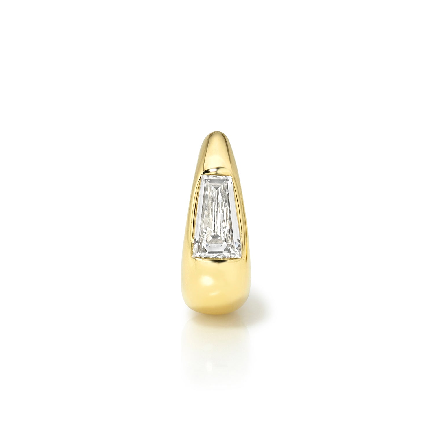 18k yellow gold 8mm signature tapered hoop with tapered baguette diamond center