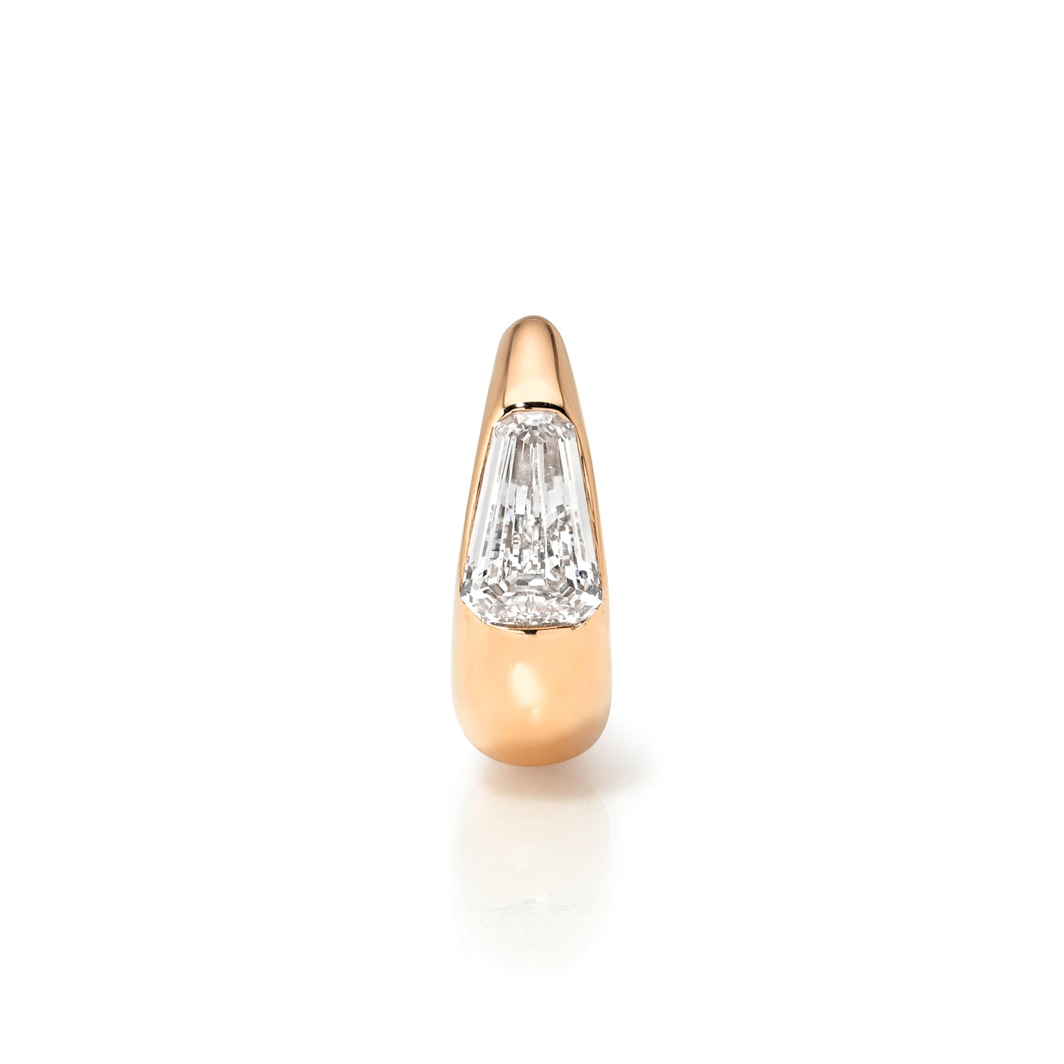 18k rose gold 8mm signature tapered hoop with shield cut diamond center