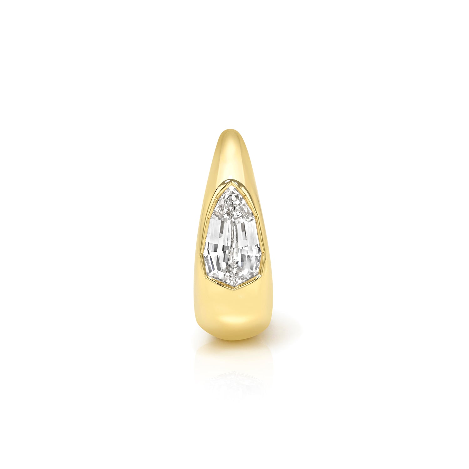 18k yellow gold 9.5mm signature tapered hoop with pear step-cut diamond center
