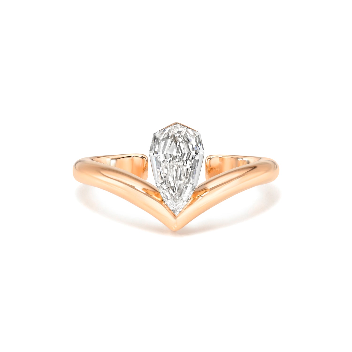 18k rose gold V shaped ear cuff with pear step-cut diamond