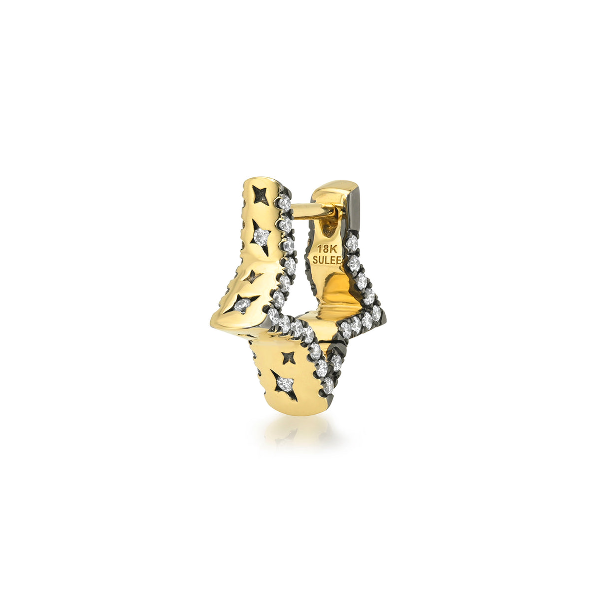 SMALL PAVE STAR HALO TAPERED HOOP