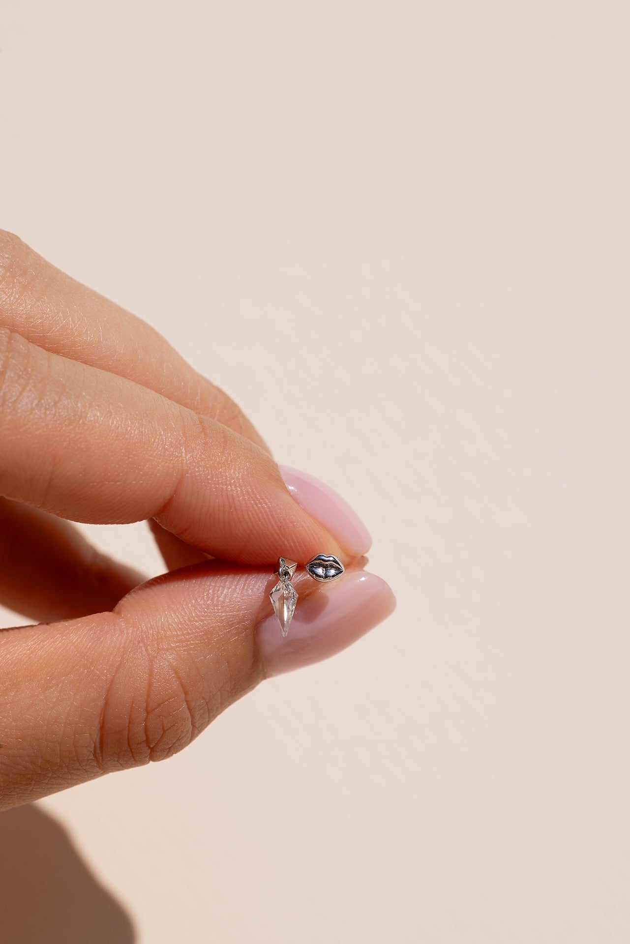 KITE SHAPED DIAMOND DANGLE THREADED LIP BACK EARRING