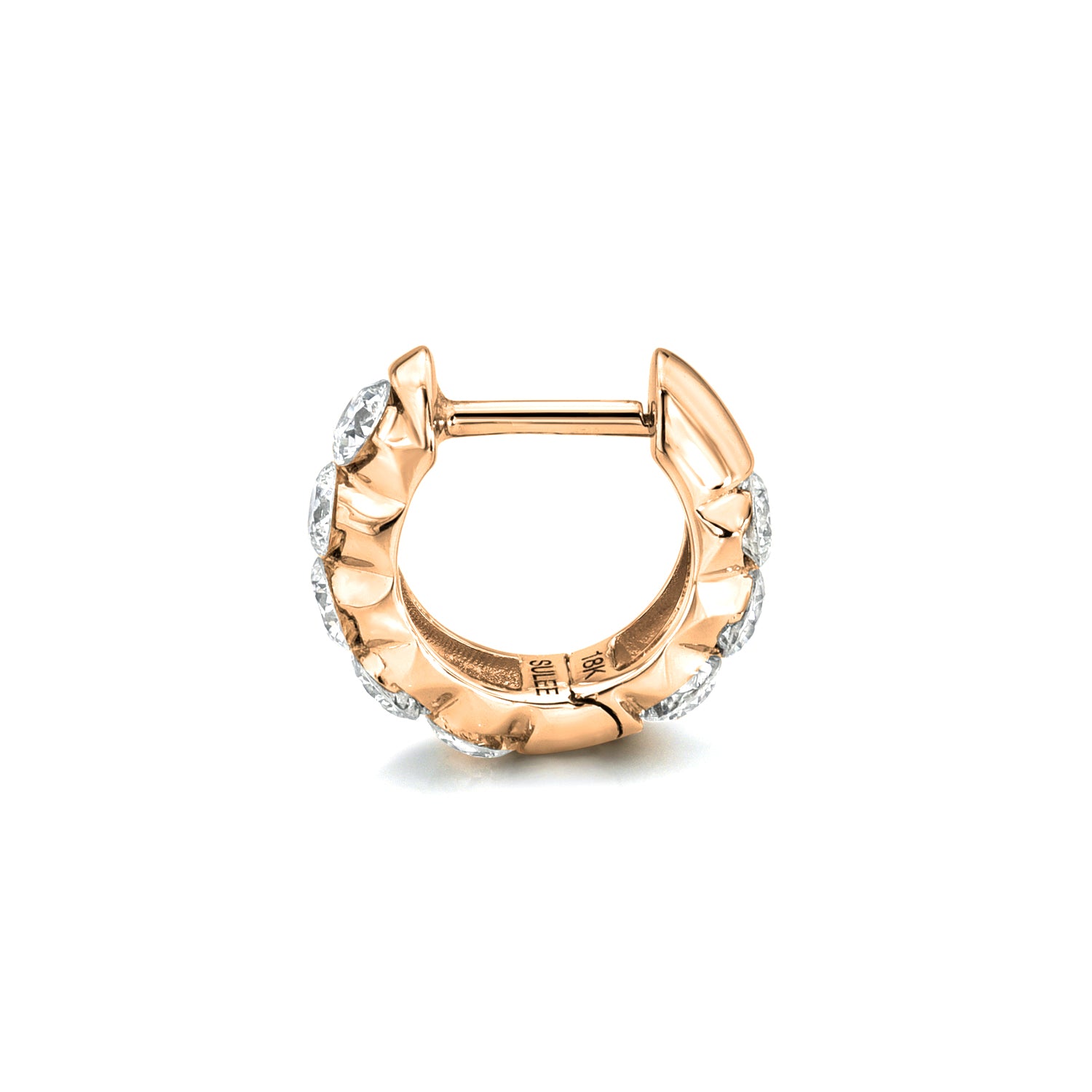 18k rose gold 6.5mm hoop with floating round diamonds