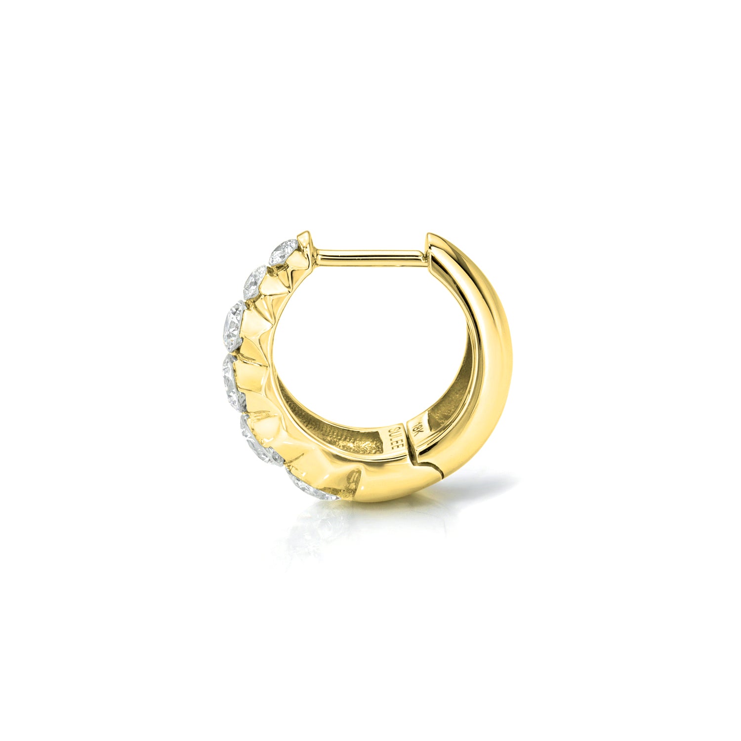 18k yellow gold 9.5mm graduating round diamond tapered hoop
