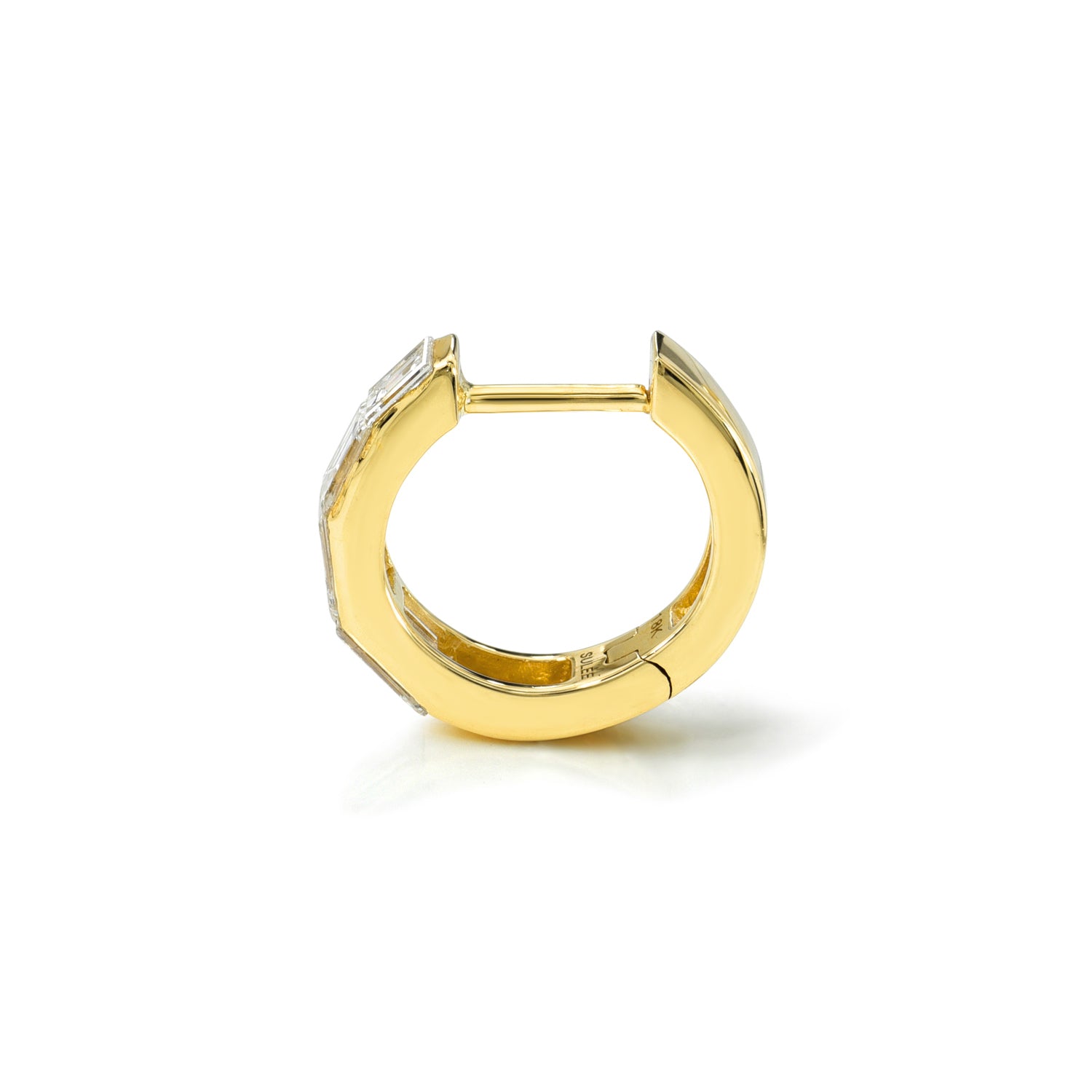 18k yellow gold 9.5mm baguette diamond tapered hoop