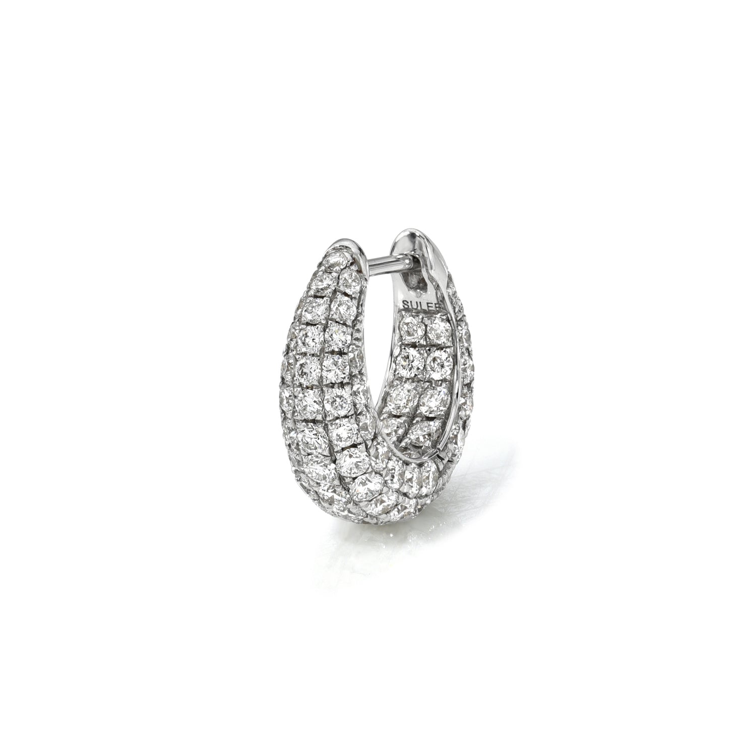 18k white gold encrusted round diamond tapered hoop