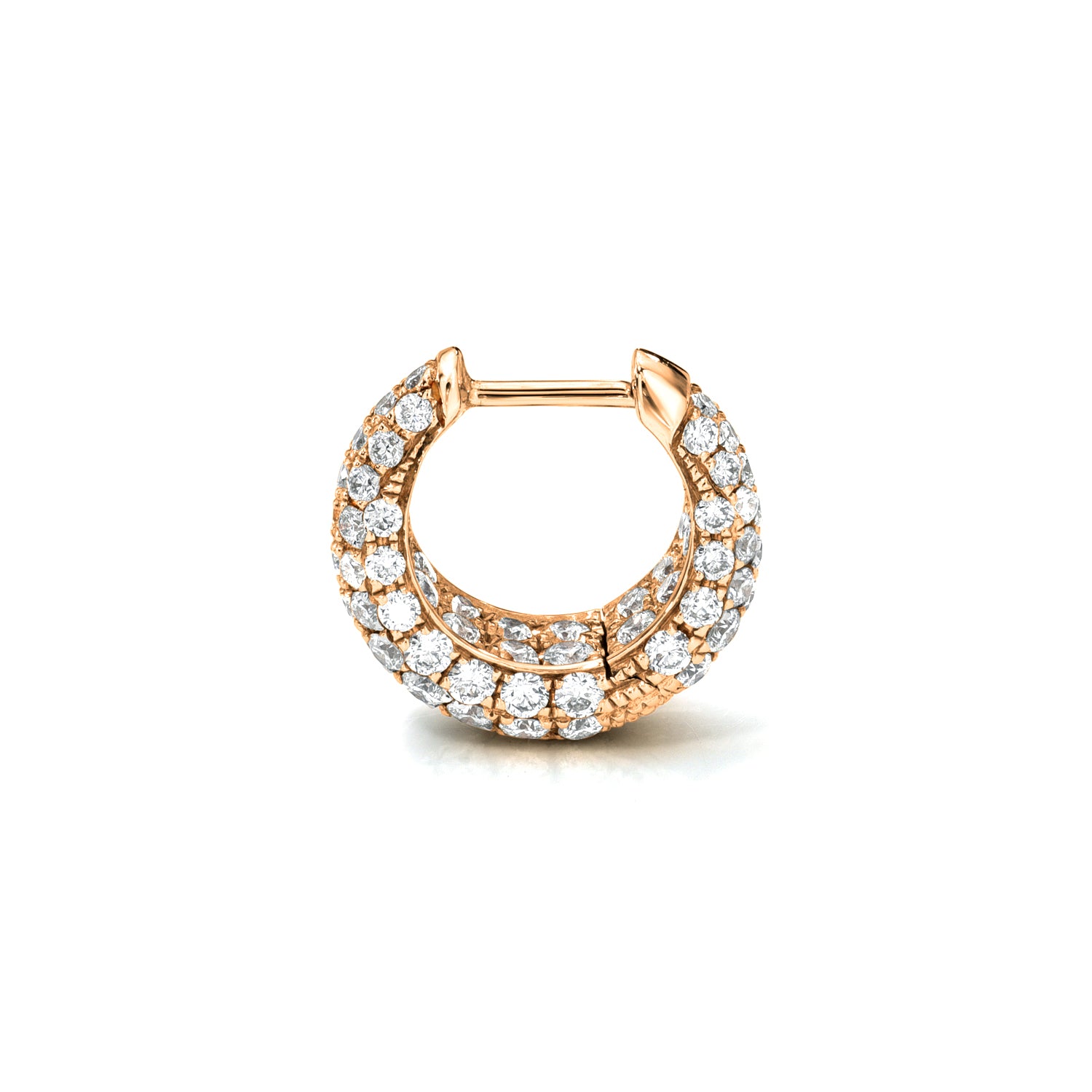 18k rose gold encrusted round diamond tapered hoop