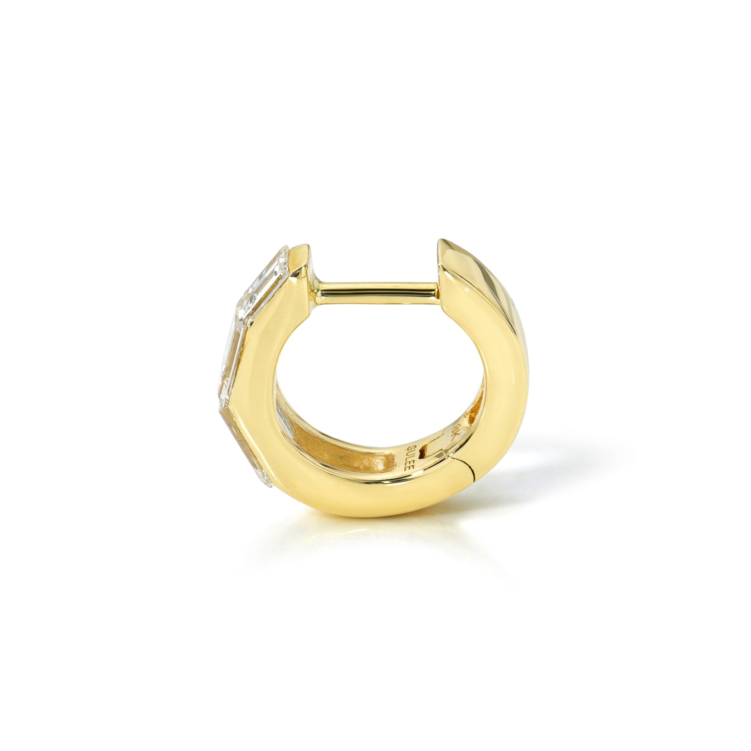 18k yellow gold 8mm baguette diamond tapered hoop