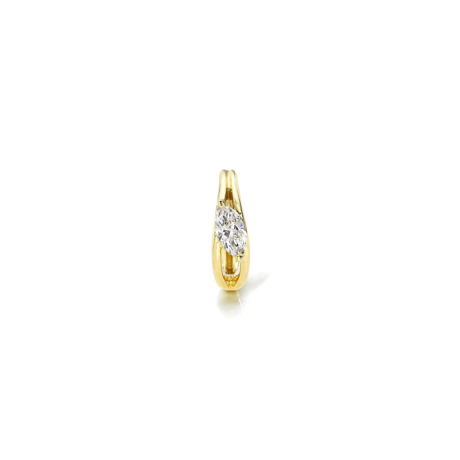 18k yellow gold hoop with diagonal marquise diamond center