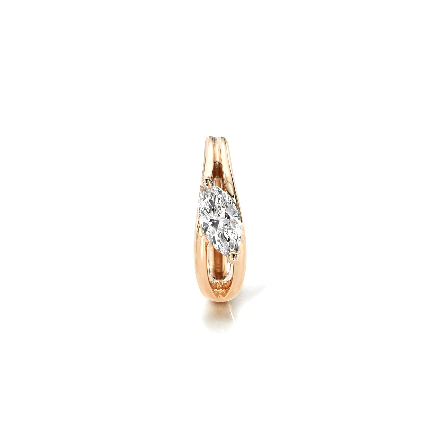 18k rose gold hoop with diagonal marquise diamond center