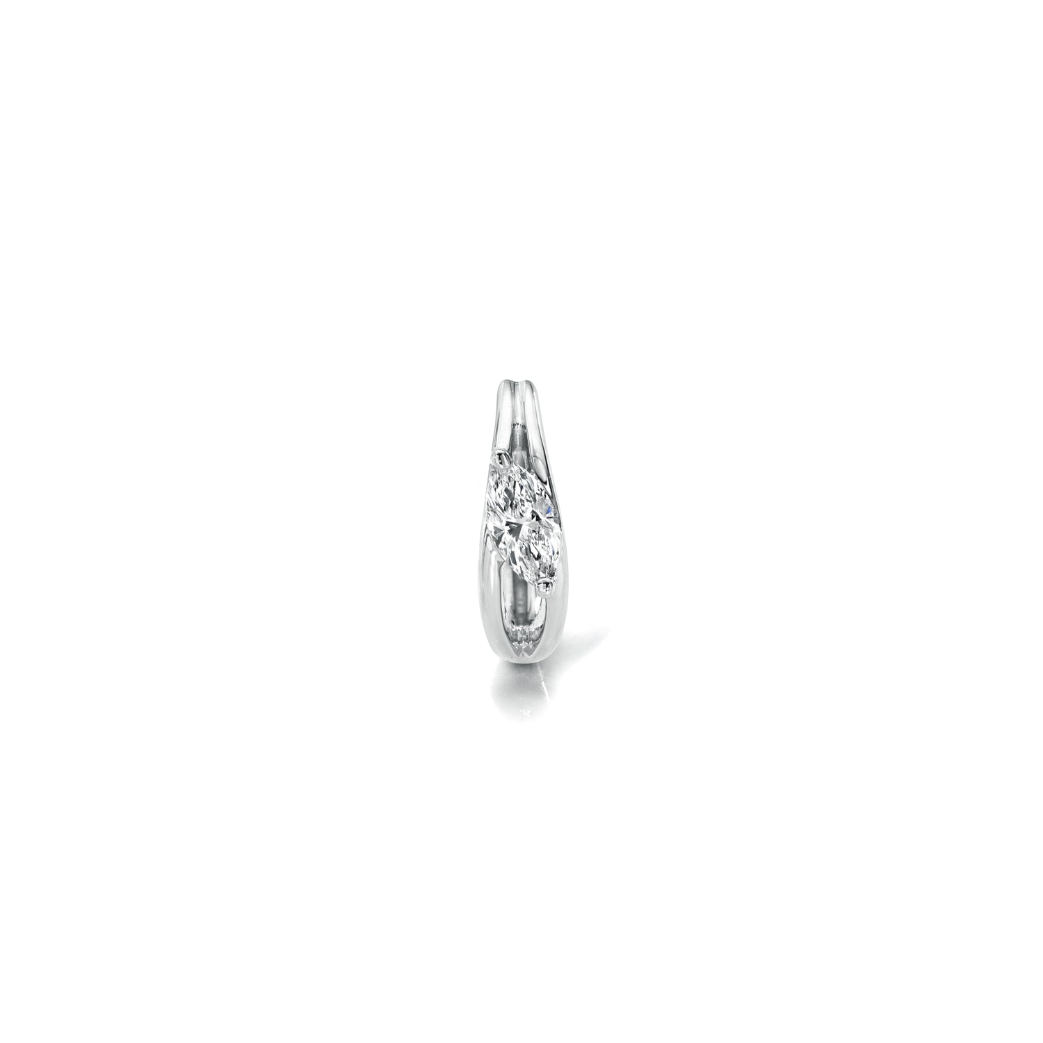18k white gold hoop with diagonal marquise diamond center