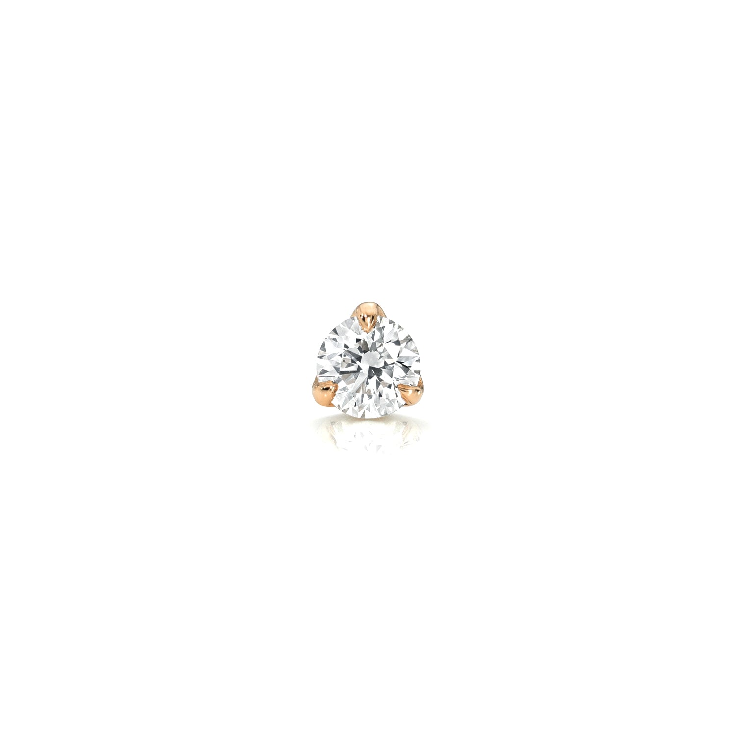 18k rose gold round diamond claw setting post stud with butterfly backing