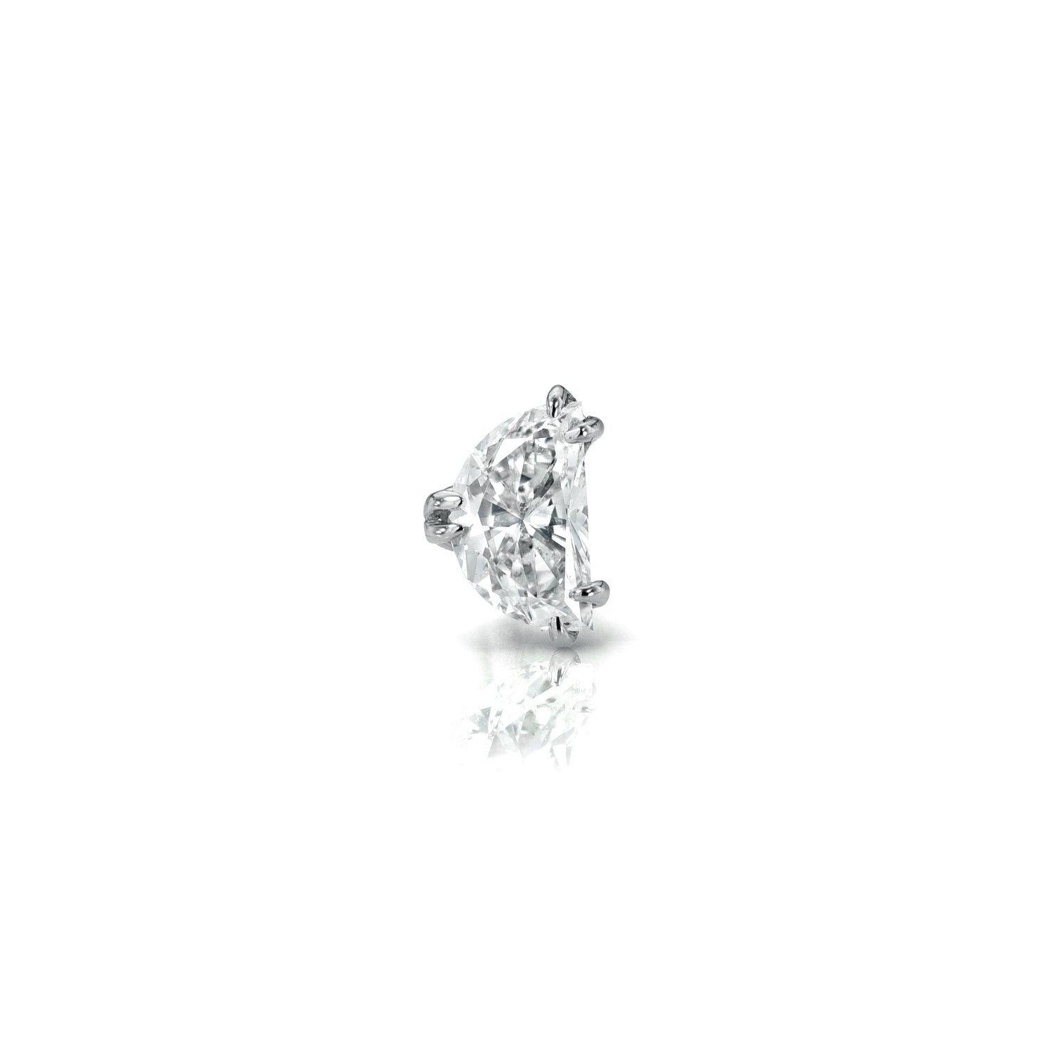 18k white gold half moon shaped diamond with double claw setting post stud with butterfly backing