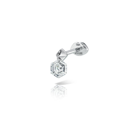 HEXAGON SHAPED DIAMOND DANGLE THREADED LIP BACK EARRING