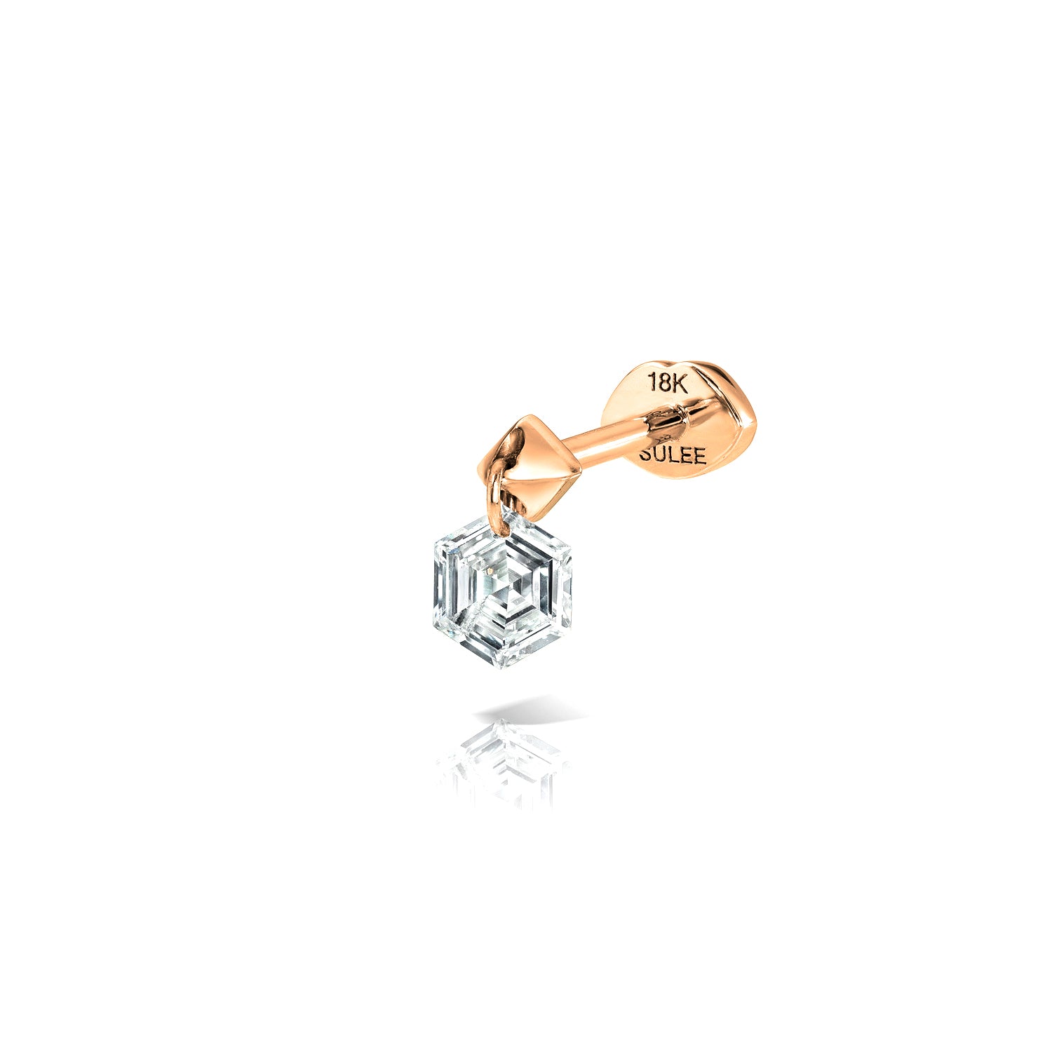 18k rose gold hexagon diamond dangle post stud with lip motif flat back