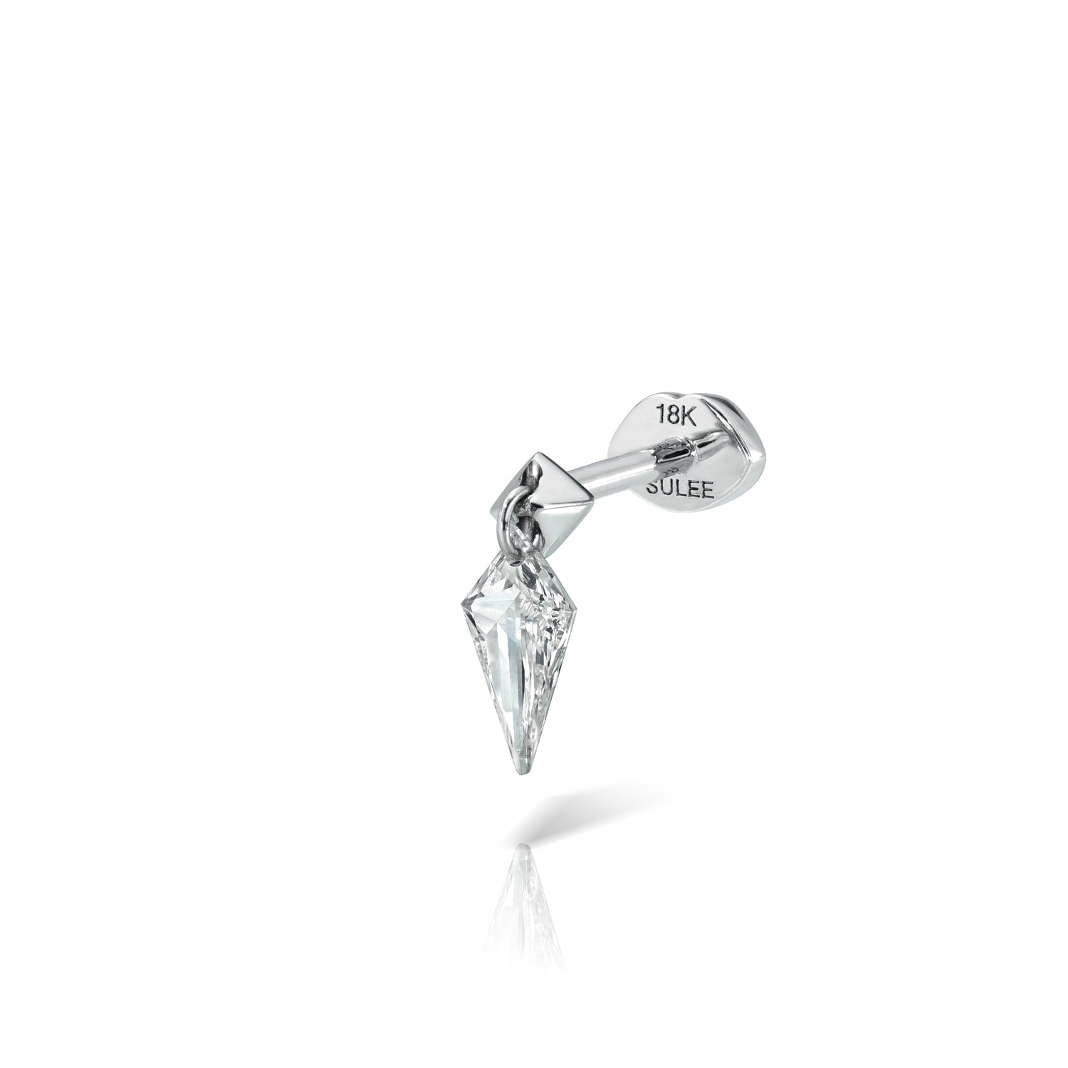 18k white gold kite diamond dangle post stud with lip motif flat back