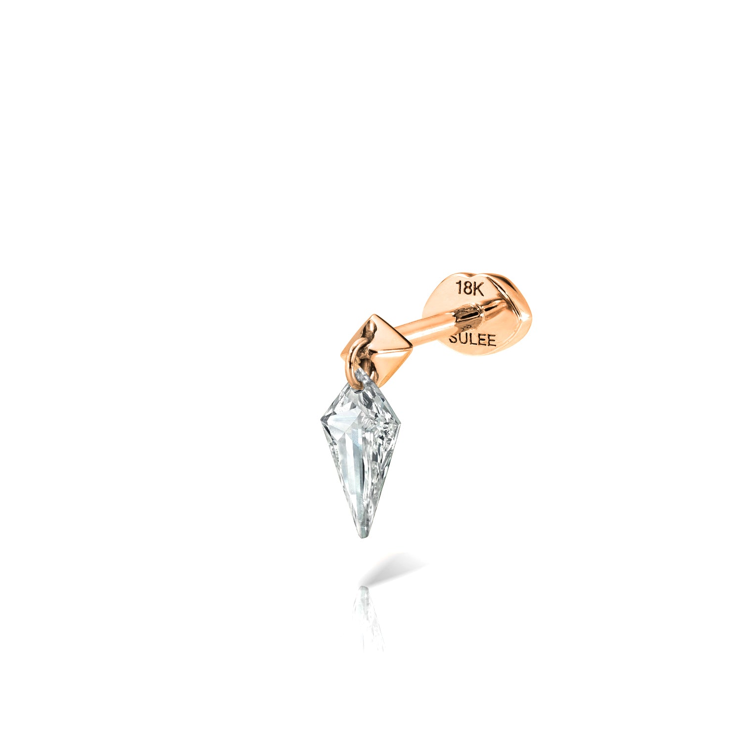 18k rose gold kite diamond dangle post stud with lip motif flat back