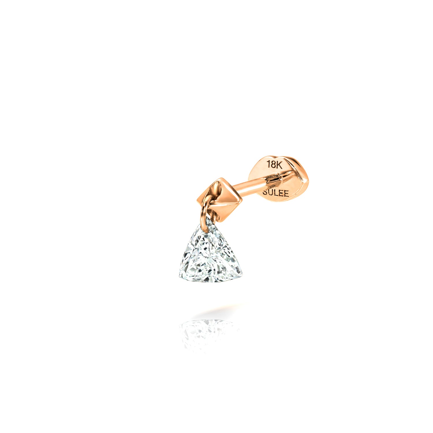 18k rose gold trillion diamond dangle post stud with lip motif flat back