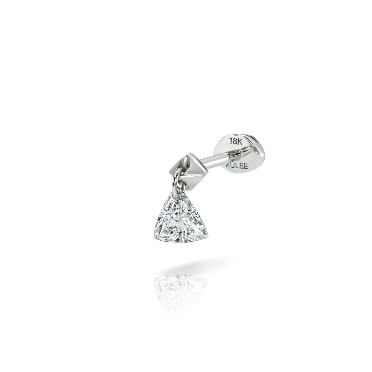 TRILLION SHAPED DIAMOND DANGLE THREADED LIP BACK EARRING