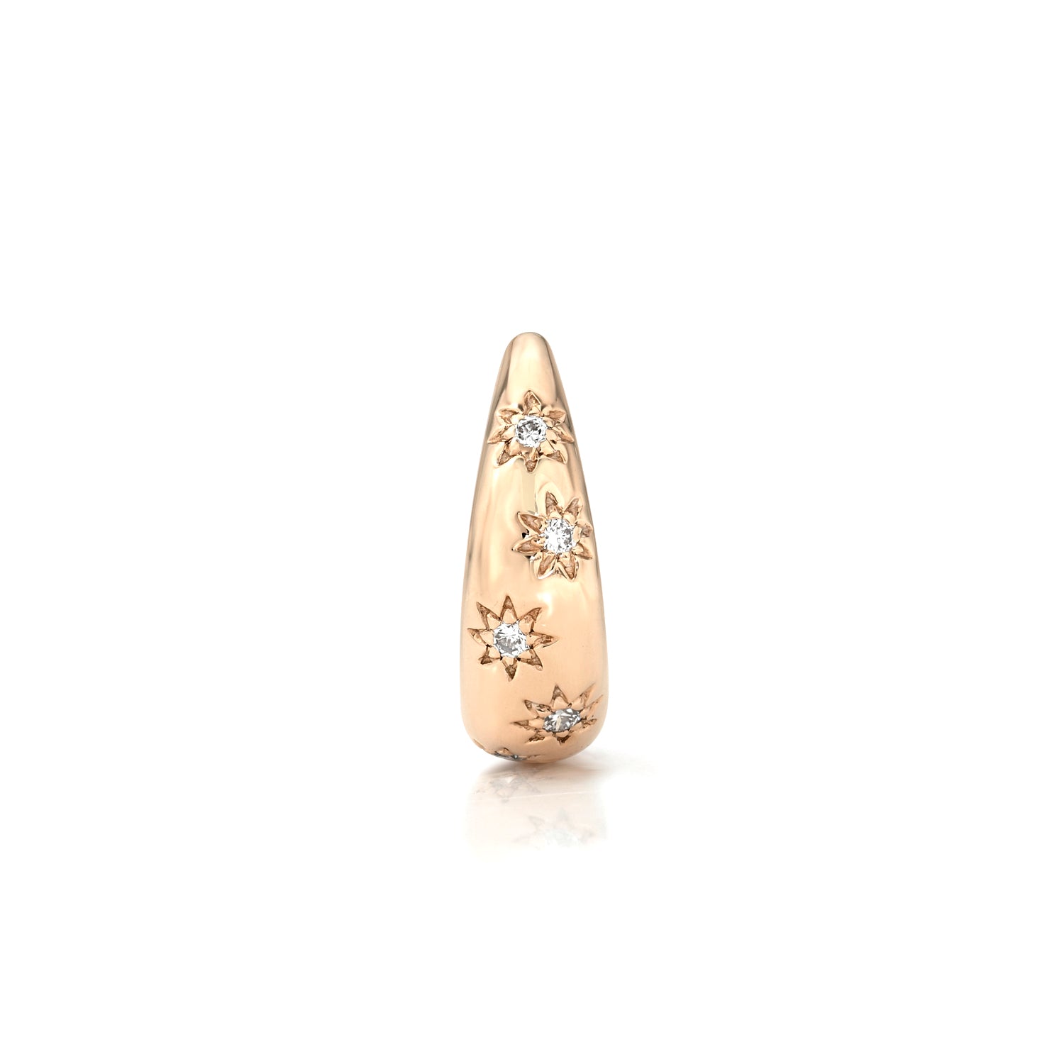 18k rose gold 9.5mm tapered hoop with star detail with round diamonds