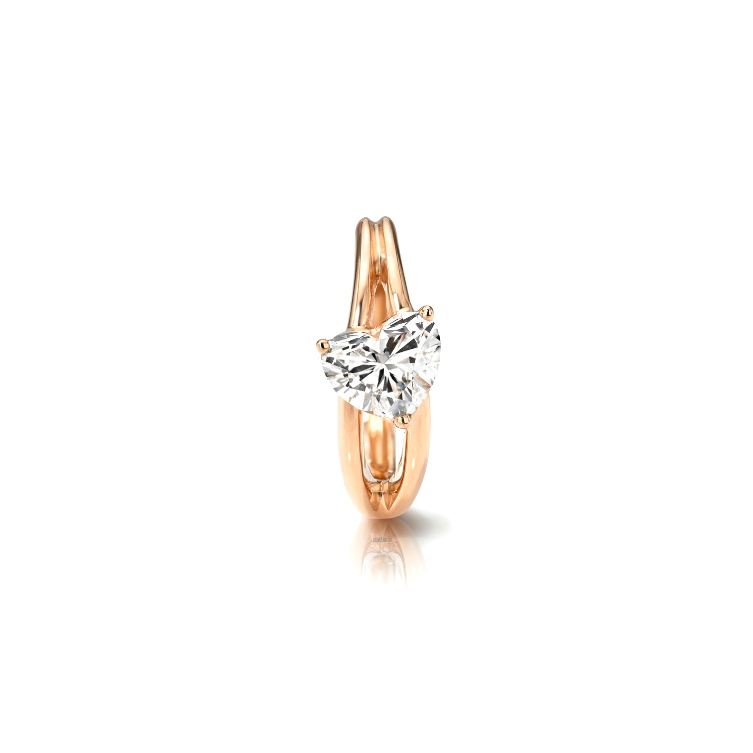 18k rose gold hoop with diagonal heart diamond center