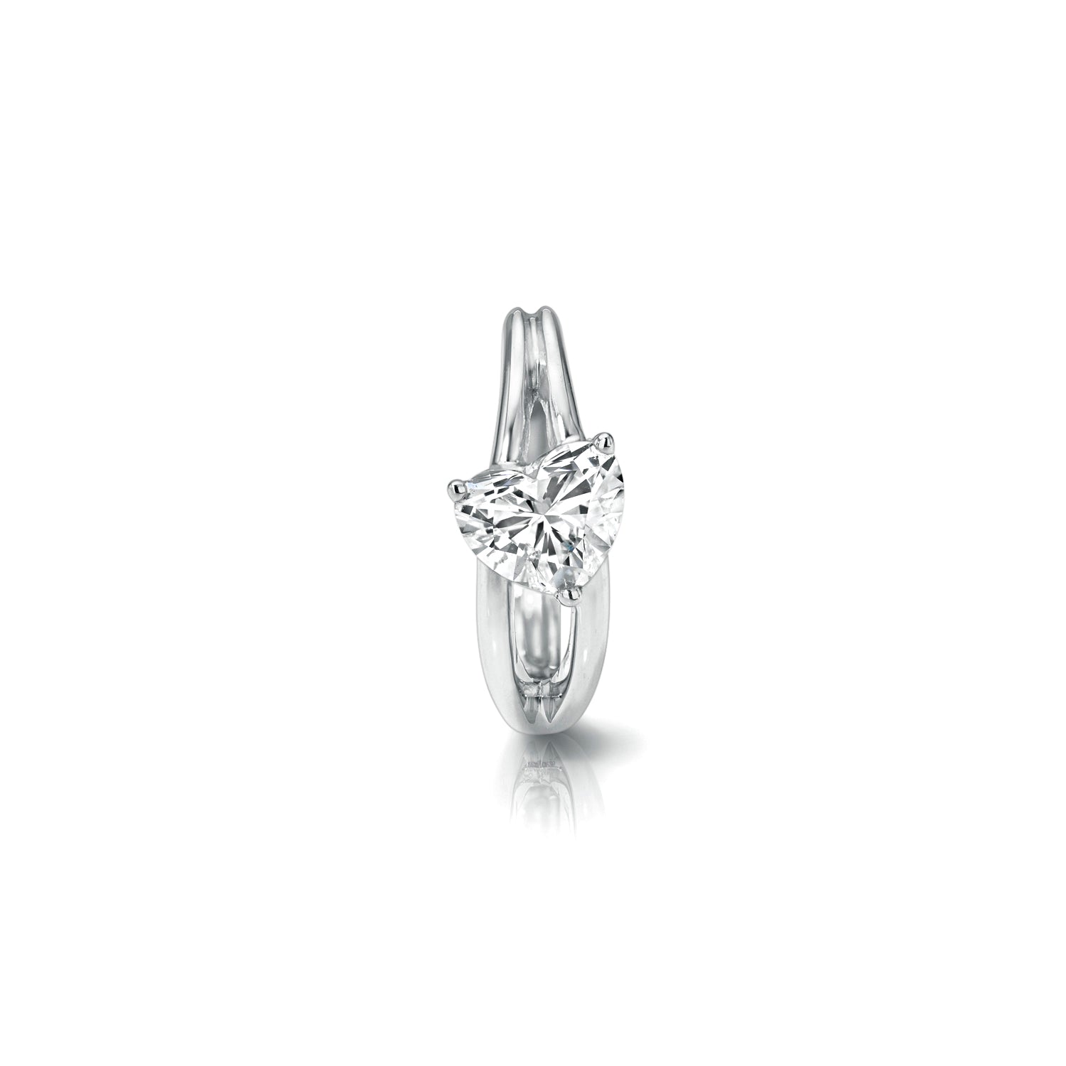 18k white gold hoop with diagonal heart diamond center