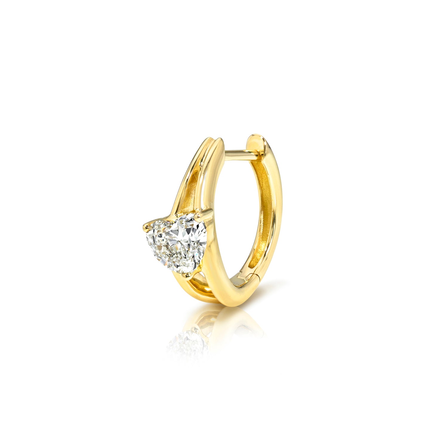 18k yellow gold hoop with diagonal heart diamond center