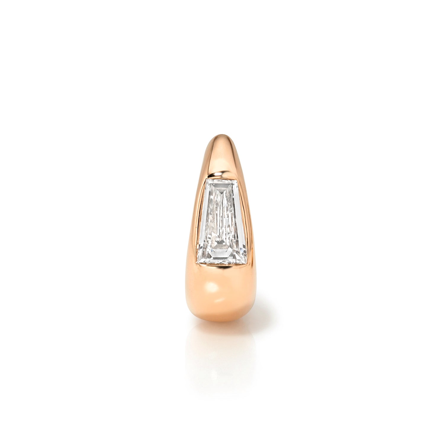 18k rose gold 8mm signature tapered hoop with tapered baguette diamond center