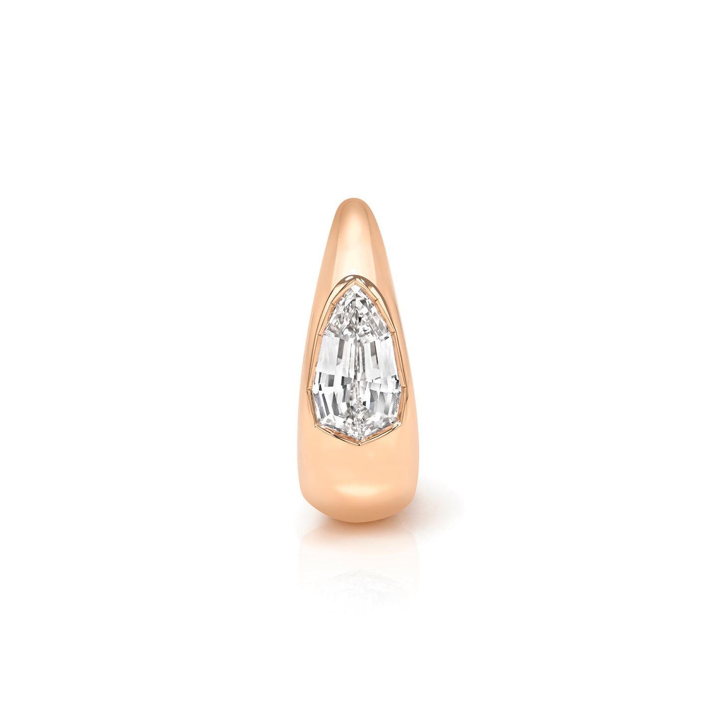 18k rose gold 9.5mm signature tapered hoop with pear step-cut diamond center