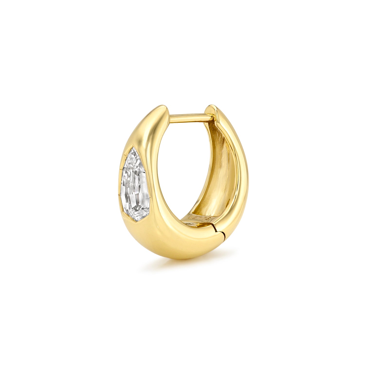 18k yellow gold 9.5mm signature tapered hoop with pear step-cut diamond center