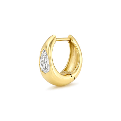 18k yellow gold 9.5mm signature tapered hoop with pear step-cut diamond center