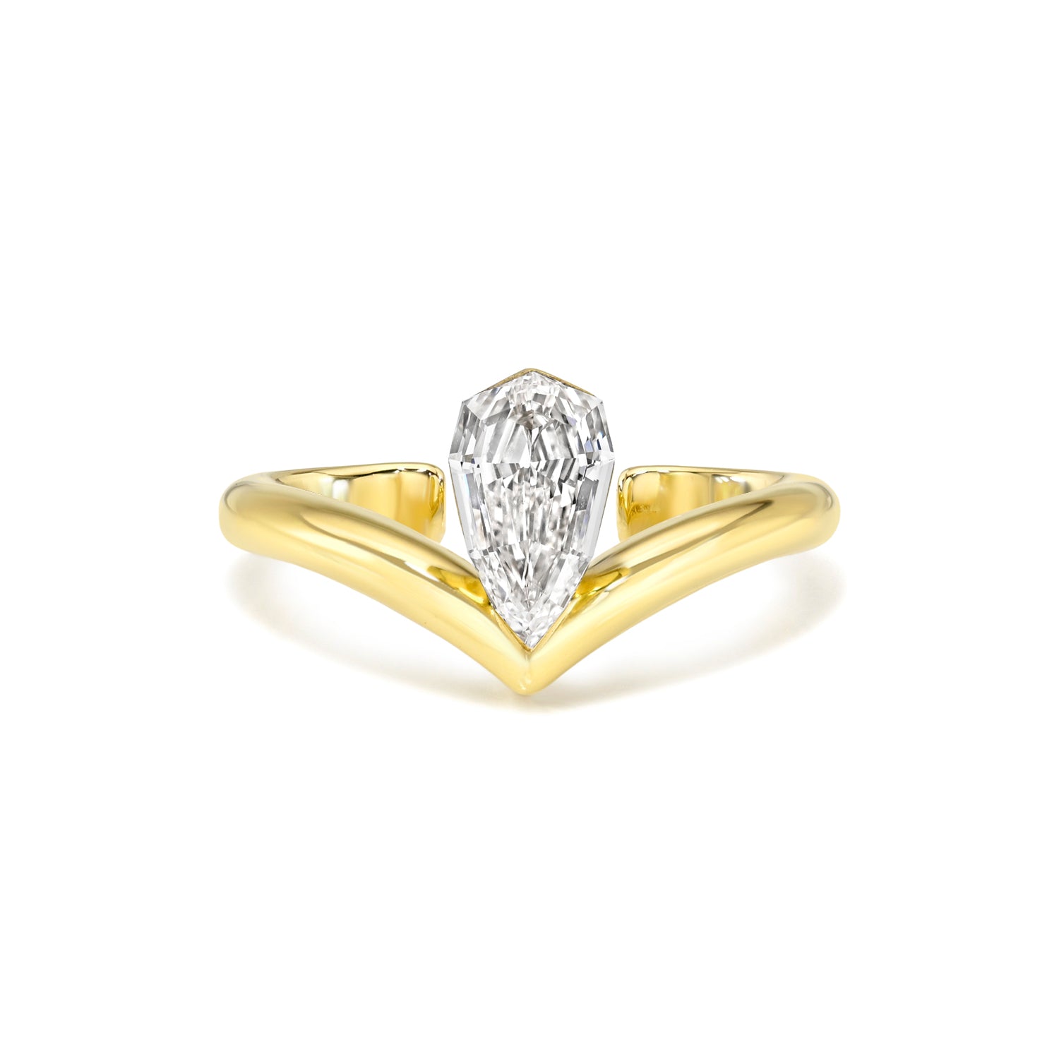 18k yellow gold V shaped ear cuff with pear step-cut diamond 
