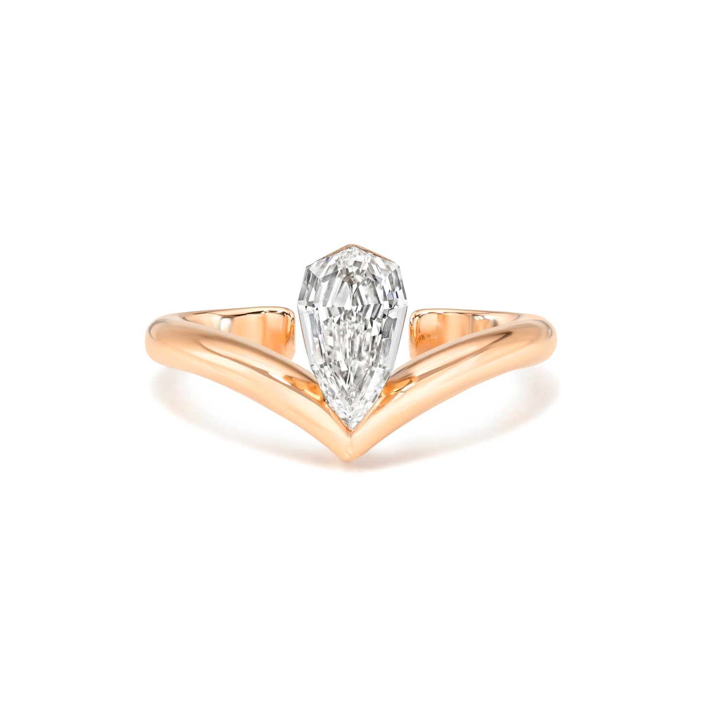 18k rose gold V shaped ear cuff with pear step-cut diamond 