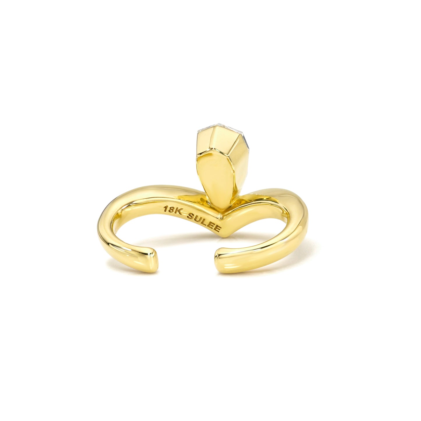 18k yellow gold V shaped ear cuff with pear step-cut diamond 