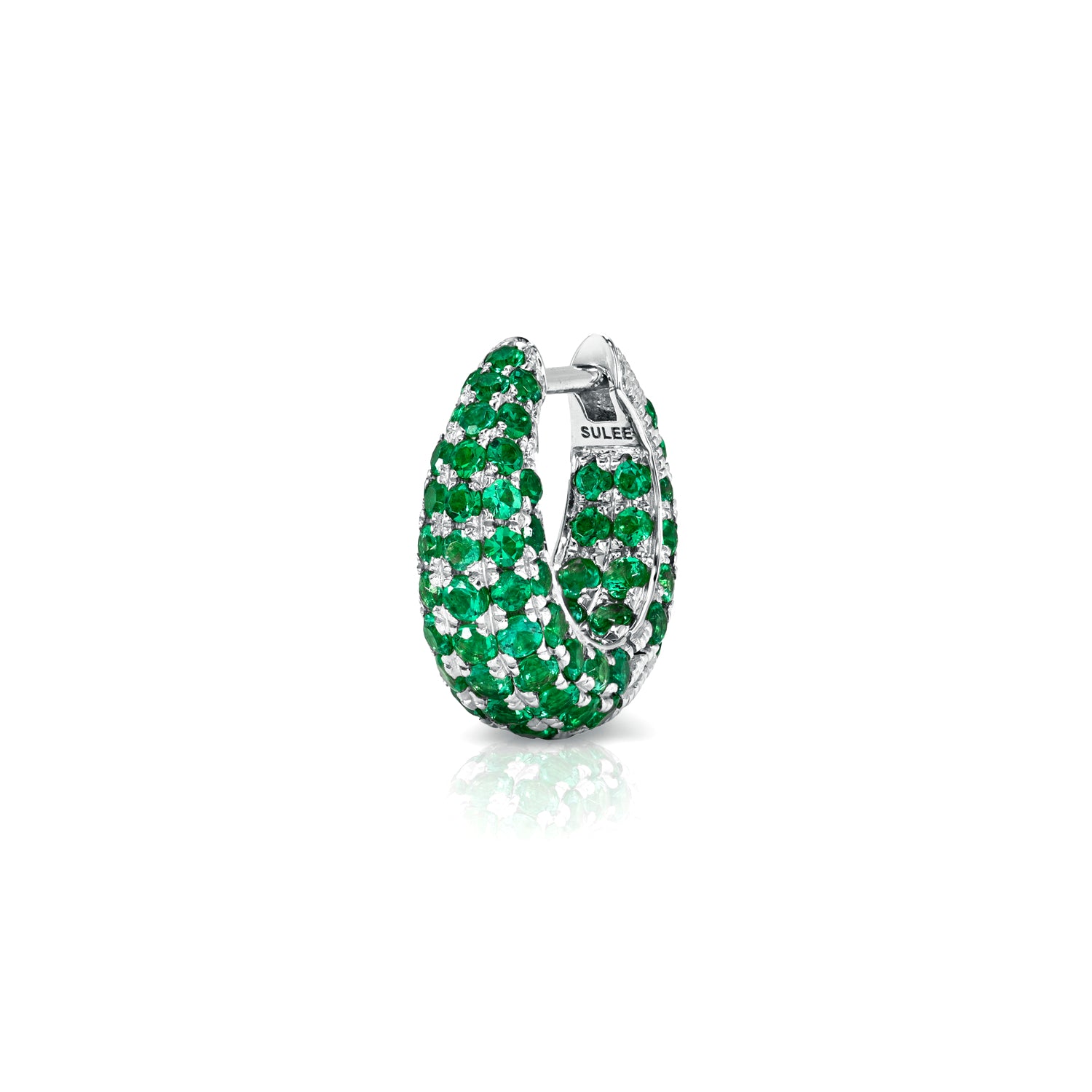 8MM EMERALD ENCRUSTED TAPERED HOOP